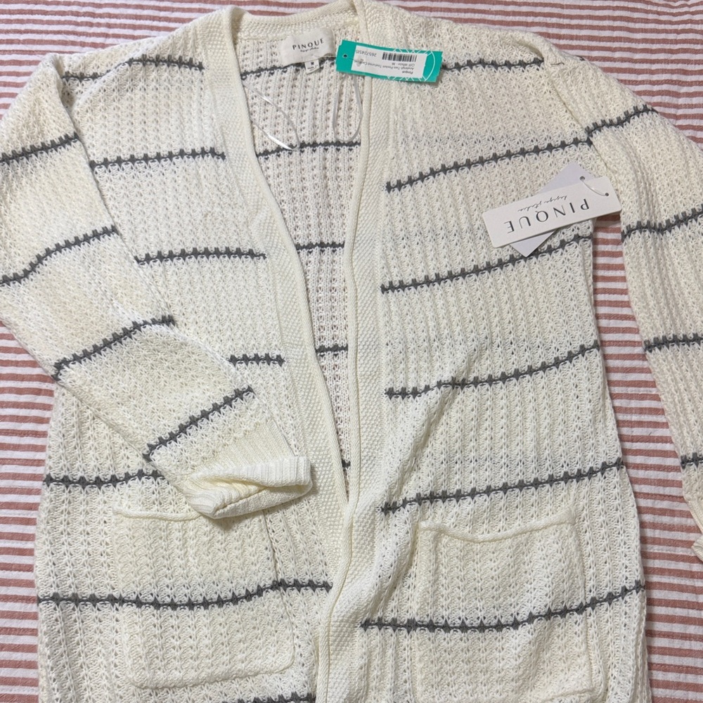 Pinque Cream and Gray Striped Cardigan